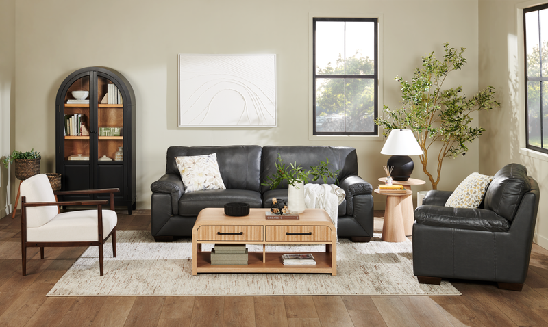 Classico 90\" Genuine Leather Sofa with Wood Legs – Carbon Grey