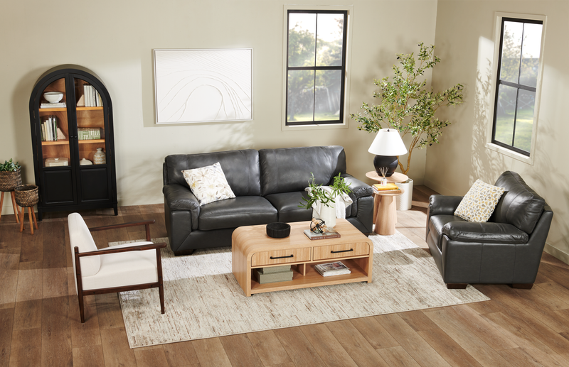 Classico 90\" Genuine Leather Sofa with Wood Legs – Carbon Grey