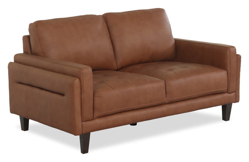 Venice 65\" Traditional Genuine Leather Loveseat – Light Brown