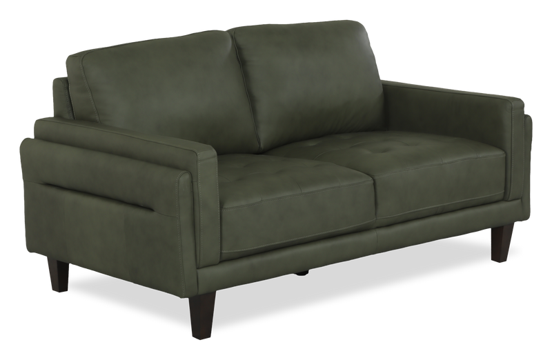 Venice 65\" Traditional Genuine Leather Loveseat – Green 