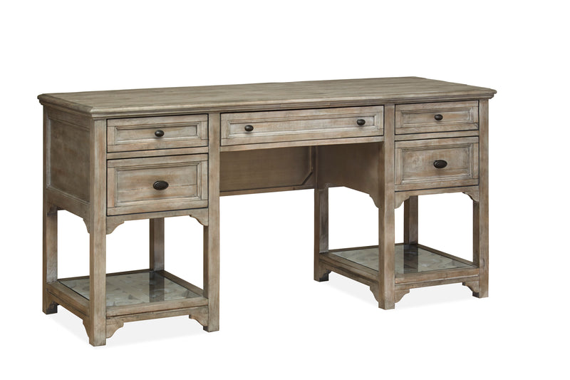 Harold 64\" Desk with Storage and Tempered Glass Shelves  - Dovetail Grey 