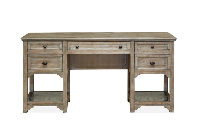 Harold 64\" Desk with Storage and Tempered Glass Shelves  - Dovetail Grey 