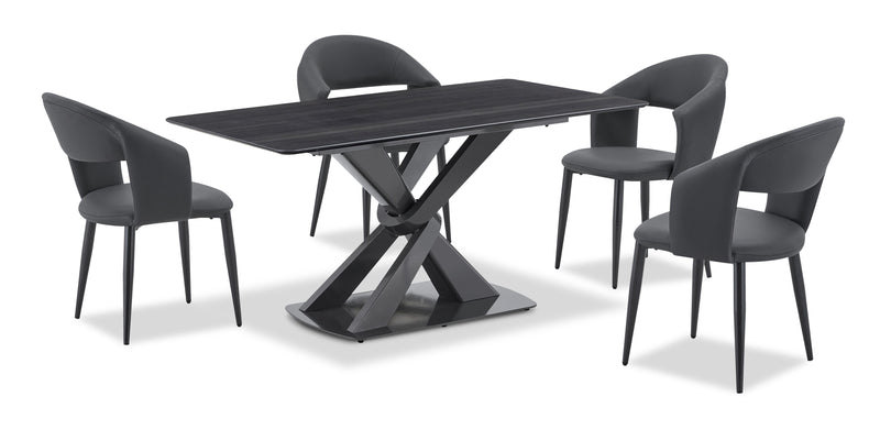 Orion 63” Dining Table with Tech Stone Top, Metal Base – Black