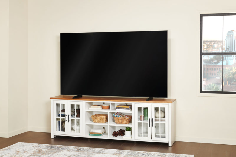 Sterling 95.83\" Modern TV Stand with Storage and Cable Management for TVs up to 100\" – Brown & White