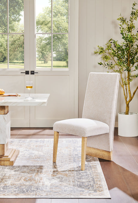 Vega Dining Chair with Polyester Fabric, Wood, Channeled Tufting - Natural