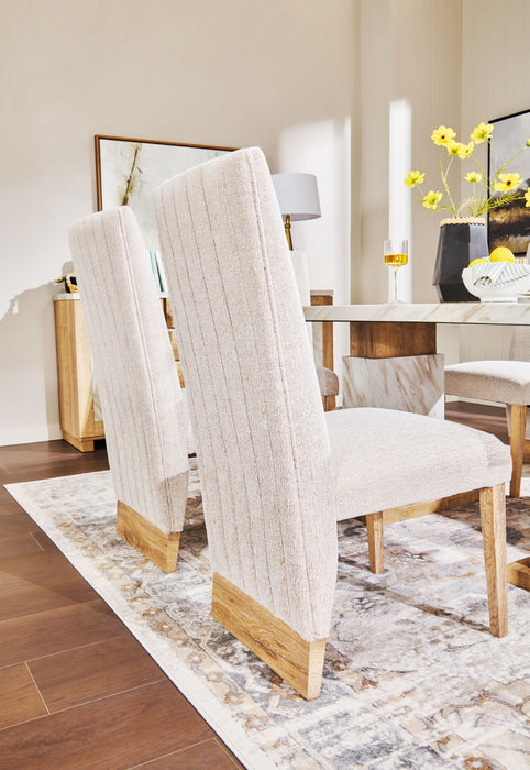 Vega Dining Chair with Polyester Fabric, Wood, Channeled Tufting - Natural