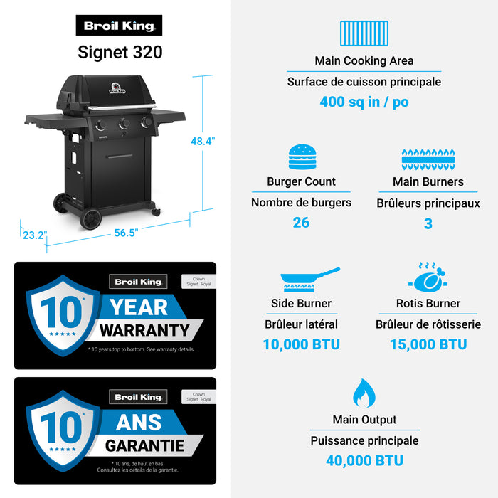Broil King Signet 320 Shadow 3-Burner 40,000-BTU Propane Gas BBQ - 844154 Grill