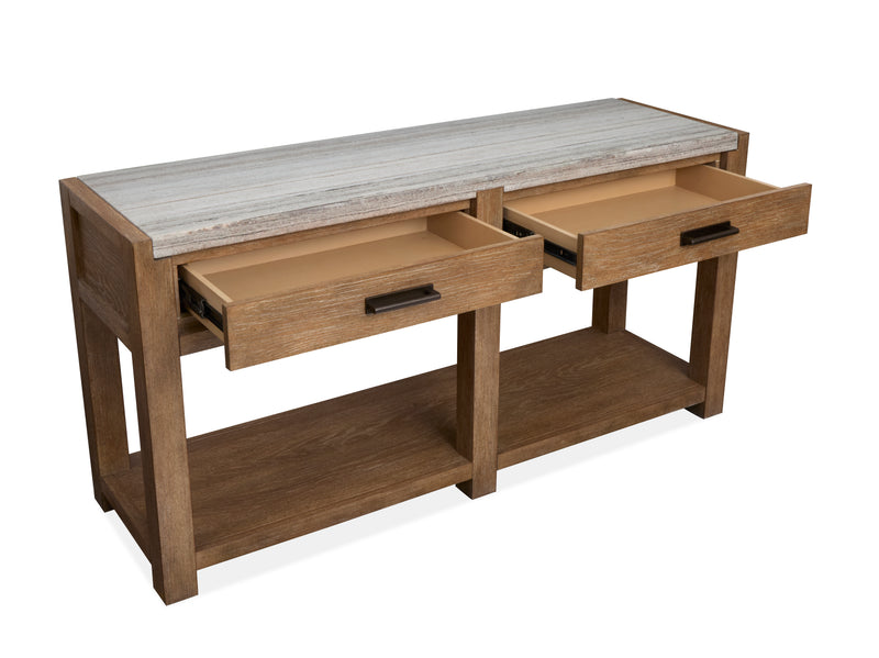 Timber 56\" Sofa Table with Marble Top and Storage - Sierra Brown
