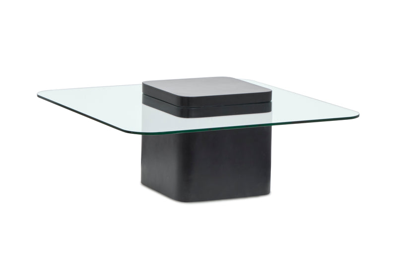 Trevor 35.43” Contemporary Coffee Table with Glass Top & Concrete Base – Obsidian