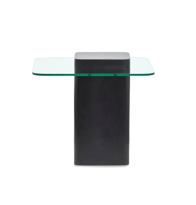 Trevor 21.65” Contemporary End Table with Glass Top & Concrete Base – Obsidian