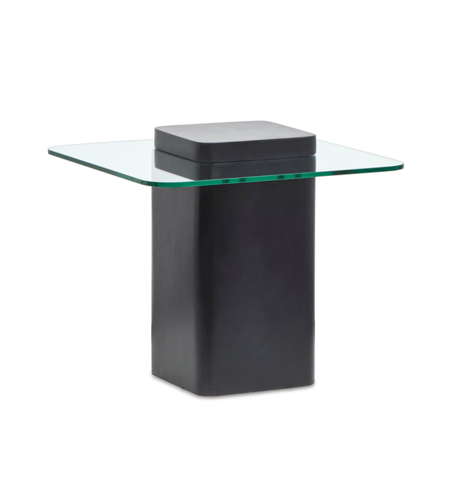 Trevor 21.65” Contemporary End Table with Glass Top & Concrete Base – Obsidian