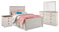 Willowton 6pc Bedroom Set with Platform Storage Bed, Dresser, Mirror & Nightstand, Whitewash - Full