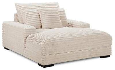 Alto 58" Ultra Plush Faux Fur Fabric Chaise Lounge with Dual Cupholders and USB Port - Taupe | Fauteuil long Alto de 58 po en tissu de fausse fourrure très douce avec deux porte-gobelets et port USB - taupe