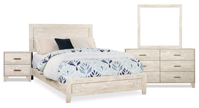 Arbor 6pc Bedroom Set with Panel Bed, Dresser, Mirror & Nightstand, Driftwood White  - Queen Size | Ensemble de chambre à coucher Arbor 6 pièces bois de grève blanc avec lit à panneaux, commode, miroir et table de nuit - format grand lit