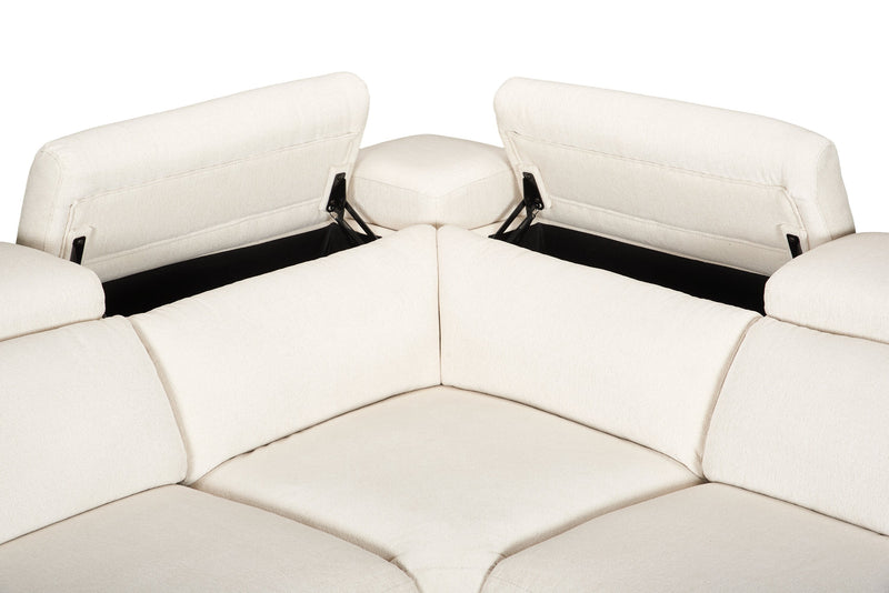 Cindy Crawford Home Aspen 3-Piece Power Reclining Sectional with Adjustable Headrests and USB Port - Alabaster