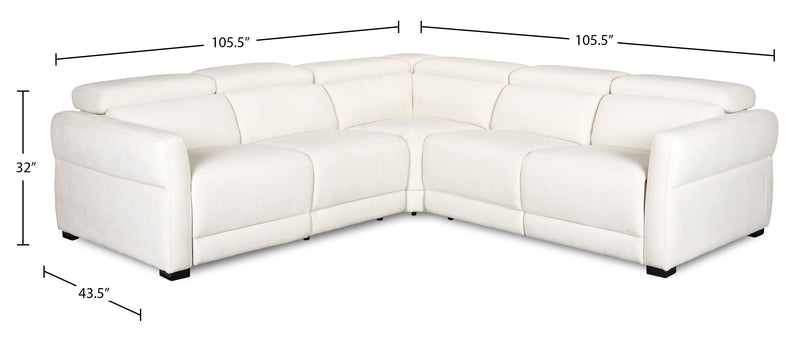 Cindy Crawford Home Aspen 3-Piece Power Reclining Sectional with Adjustable Headrests and USB Port - Alabaster