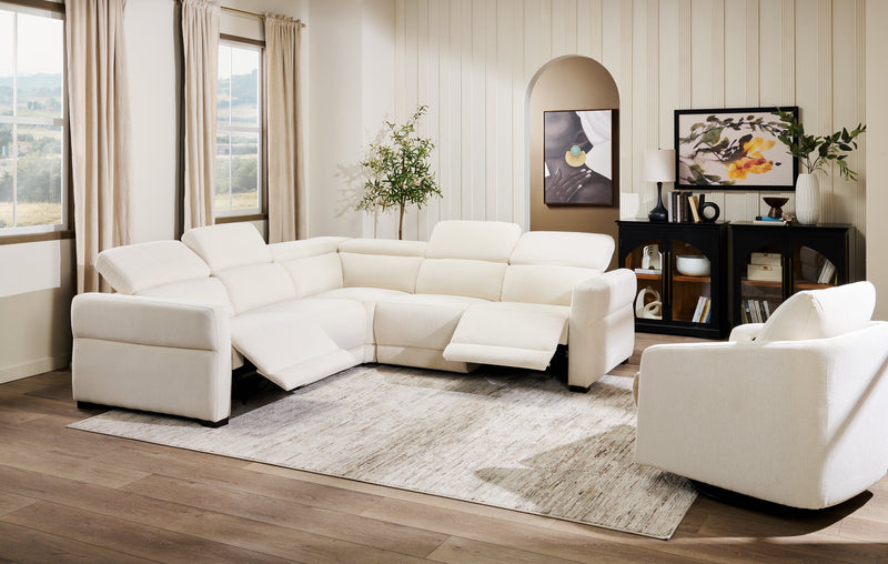 Cindy Crawford Home Aspen 3-Piece Power Reclining Sectional with Adjustable Headrests and USB Port - Alabaster