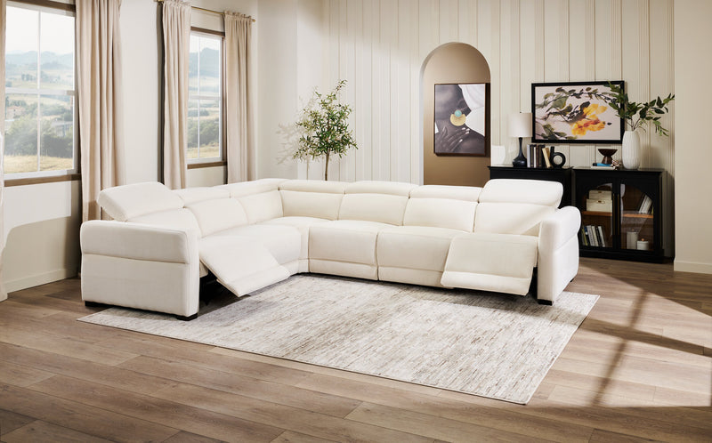 Cindy Crawford Home Aspen 4-Piece Power Reclining Sectional with Armless Chair and USB Port - Alabaster