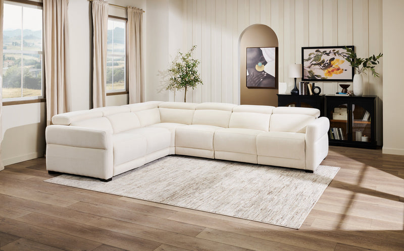 Cindy Crawford Home Aspen 4-Piece Power Reclining Sectional with Armless Chair and USB Port - Alabaster