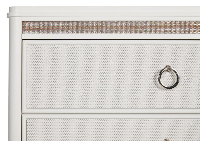 Ava Bedroom Chest of Drawers with LED Light, 5-Drawer, 40.5\"W x 54.1\"H, Glam - White