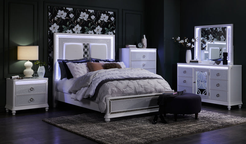 Ava Bedroom Chest of Drawers with LED Light, 5-Drawer, 40.5\"W x 54.1\"H, Glam - White