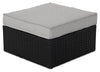 ["Barbados Outdoor Patio Ottoman - Hand-Woven Resin Wicker, UV & Weather Resistant - Black/Grey"]