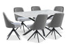["Bari 7pc Dining Set with Table & 6 Grey Swivel Chairs, Marble-Look Ceramic Top, Metal, 63\"W"]
