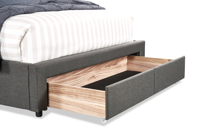 Beck Upholstered Storage Bed in Dark Grey Fabric, Button Tufted - Queen Size