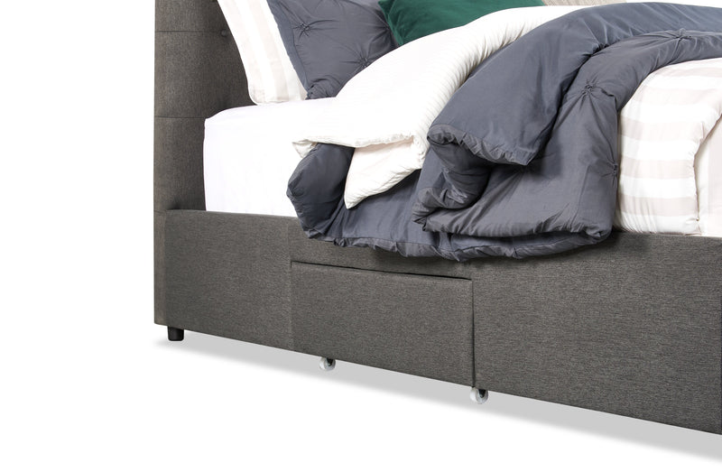 Beck Upholstered Storage Bed in Dark Grey Fabric, Button Tufted - Queen Size