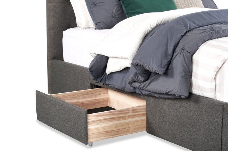 Beck Upholstered Storage Bed in Dark Grey Fabric, Button Tufted - Queen Size