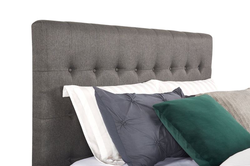 Beck Upholstered Storage Bed in Dark Grey Fabric, Button Tufted - Queen Size