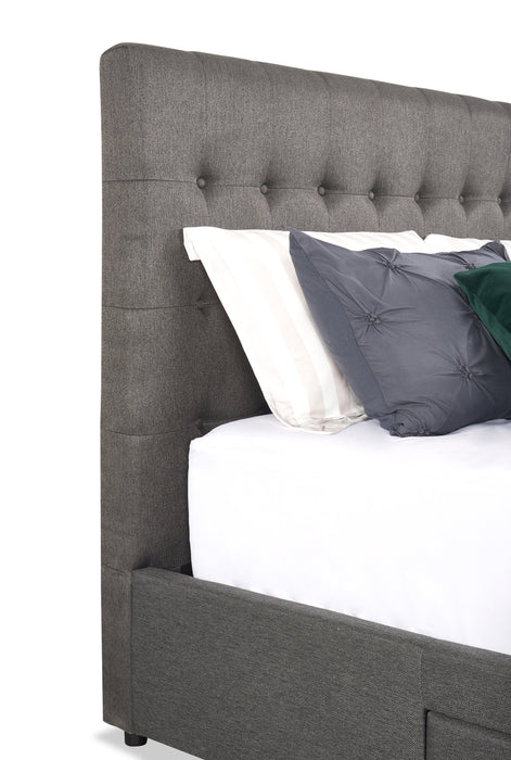 Beck Upholstered Storage Bed in Dark Grey Fabric, Button Tufted - Queen Size