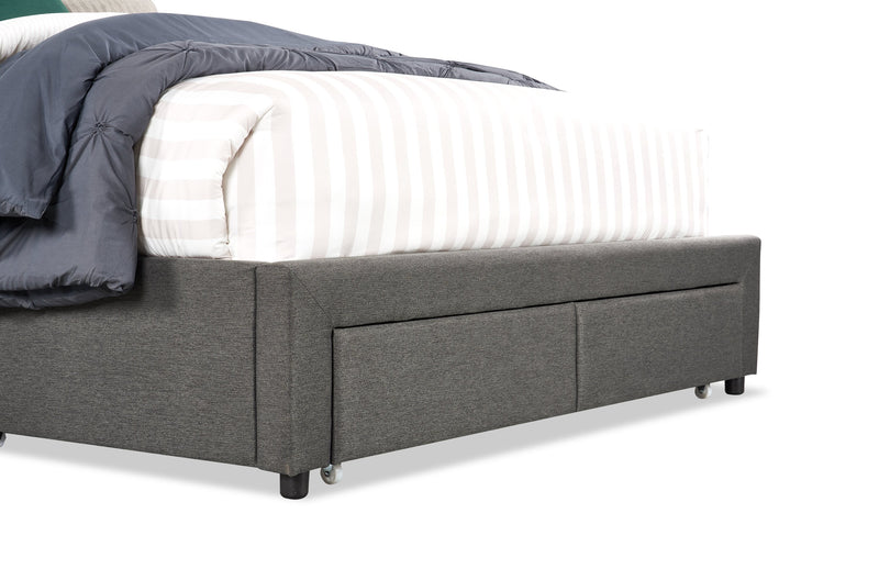 Beck Upholstered Storage Bed in Dark Grey Fabric, Button Tufted - Queen Size