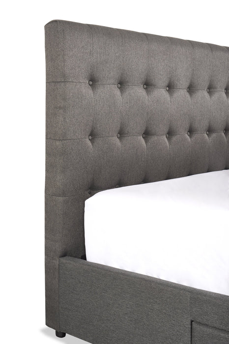 Beck Upholstered Storage Bed in Dark Grey Fabric, Button Tufted - Queen Size