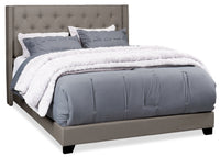Brady Upholstered Wingback Bed in Light Grey Fabric with Nailhead Design, Button Tufted - King Size 