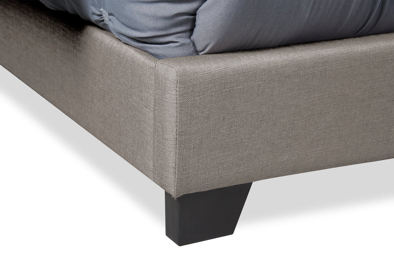 Brady Upholstered Wingback Bed in Light Grey Fabric with Nailhead Design, Button Tufted - King Size