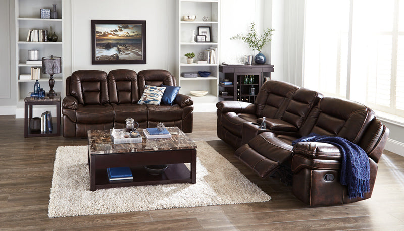 Leo 78\" Genuine Leather Power Reclining Loveseat with Storage Console - Walnut Brown