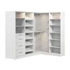 Bestar Florence 85\" Modular L-Shaped Walk-In Closet System with LED Lights, Rods, Drawers and Shoe Shelves Shaker Style - White