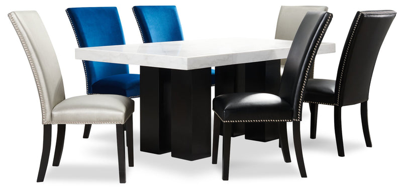 Cami Dining Table with Genuine Marble Top, 70\"W - White