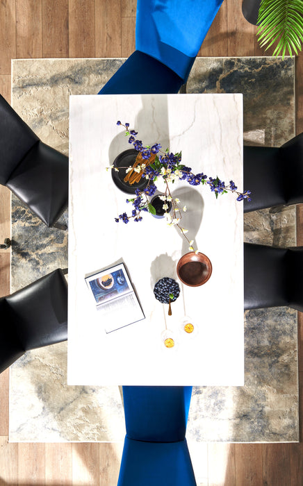 Cami Dining Table with Genuine Marble Top, 70\"W - White