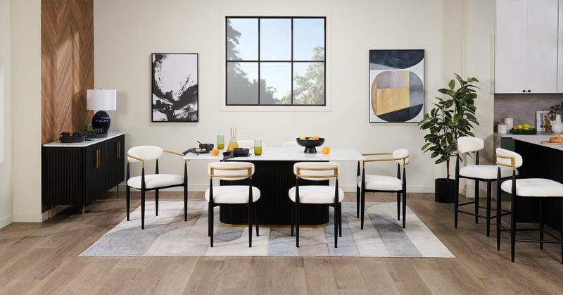 Kort & Co. Capri Dining Server with Storage, Marble-Look Top & Gold Accent, 66\"W - Black/White