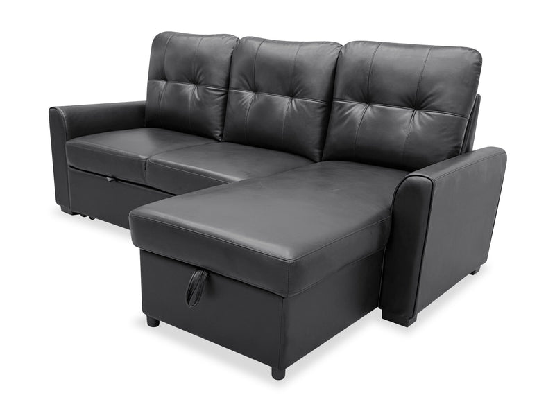 Carter 2-Piece Right-Facing Leather-Look Fabric Sleeper Sectional with Storage Chaise - Black