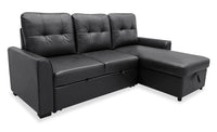 Carter 2-Piece Right-Facing Leather-Look Fabric Sleeper Sectional with Storage Chaise - Black
