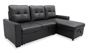 Carter 2-Piece Right-Facing Leather-Look Fabric Sleeper Sectional with Storage Chaise - Black