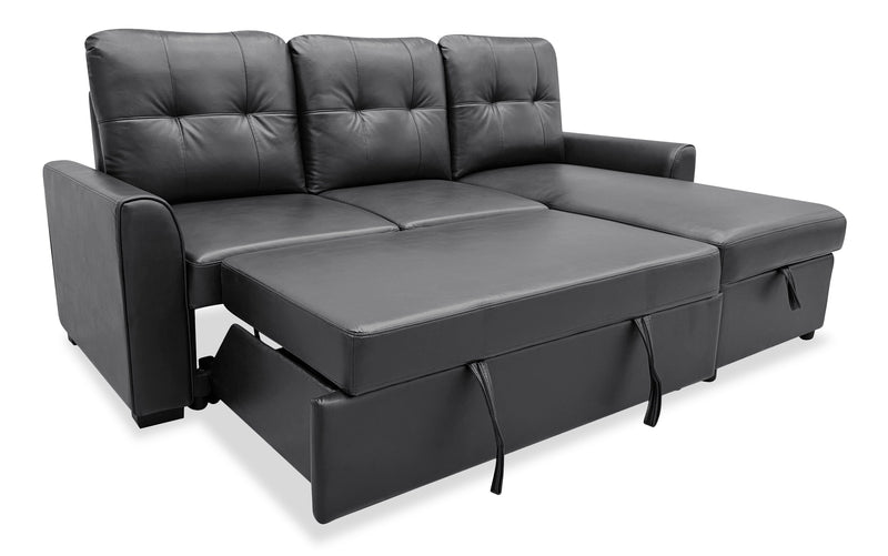 Carter 2-Piece Right-Facing Leather-Look Fabric Sleeper Sectional with Storage Chaise - Black