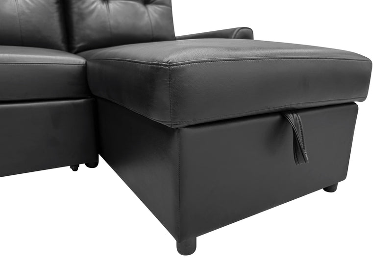 Carter 2-Piece Right-Facing Leather-Look Fabric Sleeper Sectional with Storage Chaise - Black