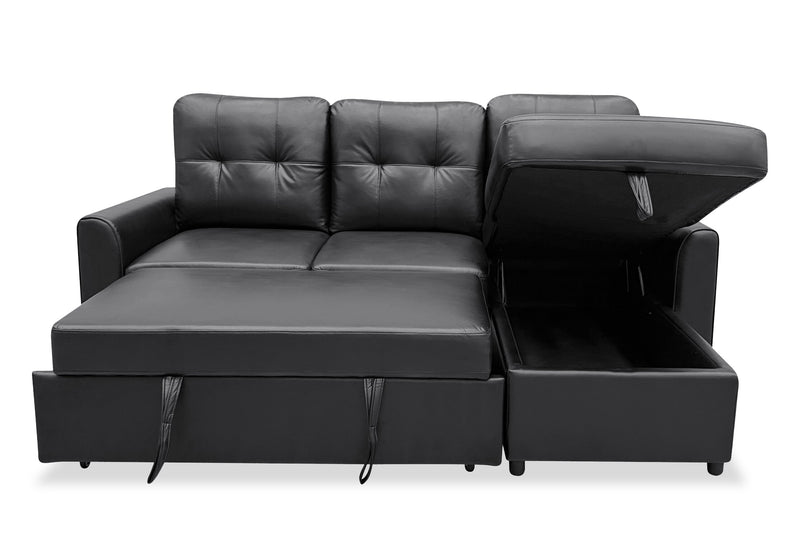 Carter 2-Piece Right-Facing Leather-Look Fabric Sleeper Sectional with Storage Chaise - Black