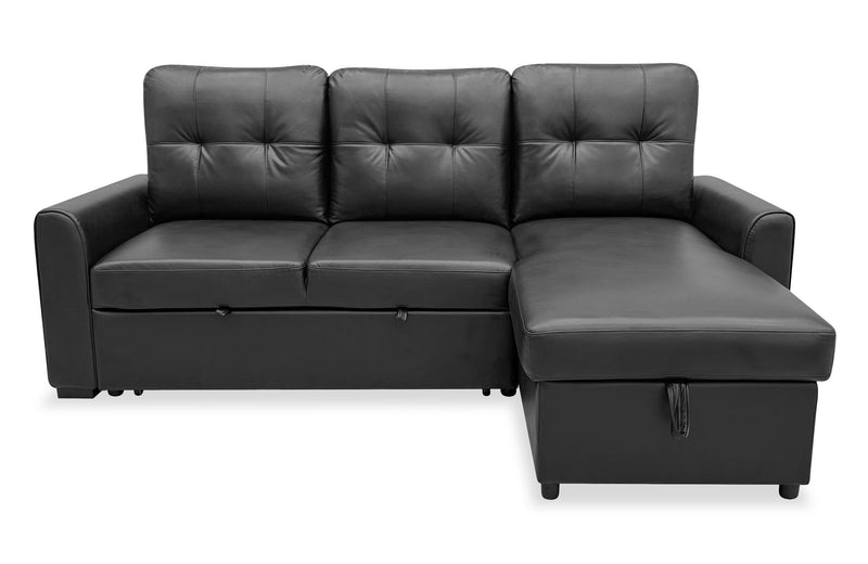Carter 2-Piece Right-Facing Leather-Look Fabric Sleeper Sectional with Storage Chaise - Black
