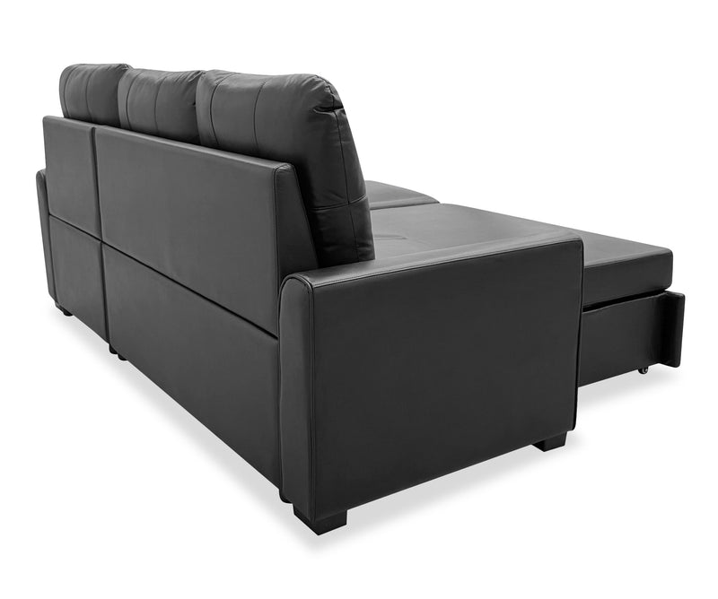 Carter 2-Piece Right-Facing Leather-Look Fabric Sleeper Sectional with Storage Chaise - Black