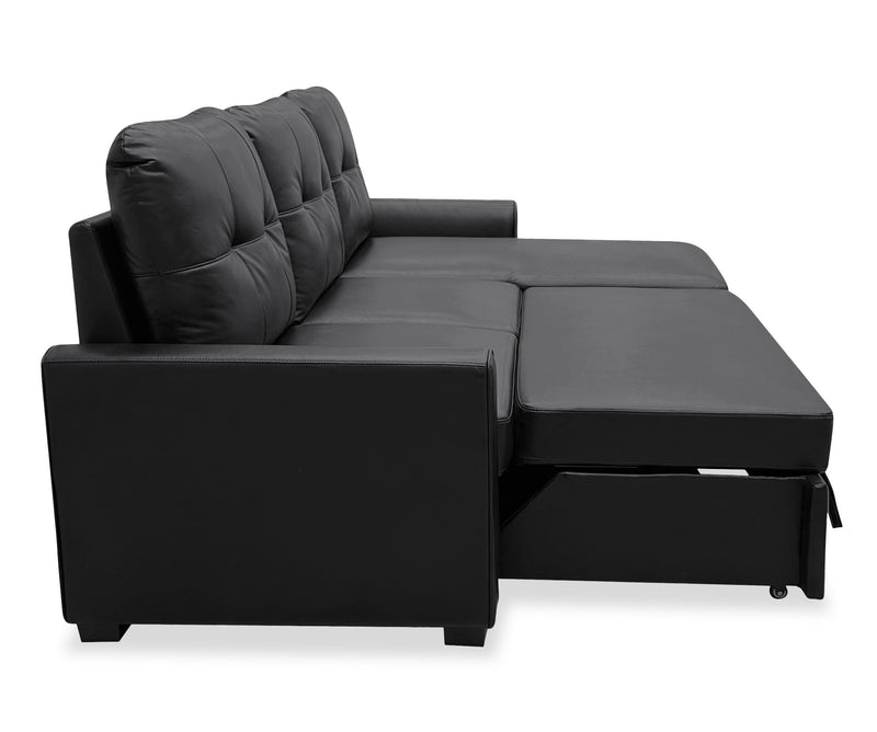 Carter 2-Piece Right-Facing Leather-Look Fabric Sleeper Sectional with Storage Chaise - Black